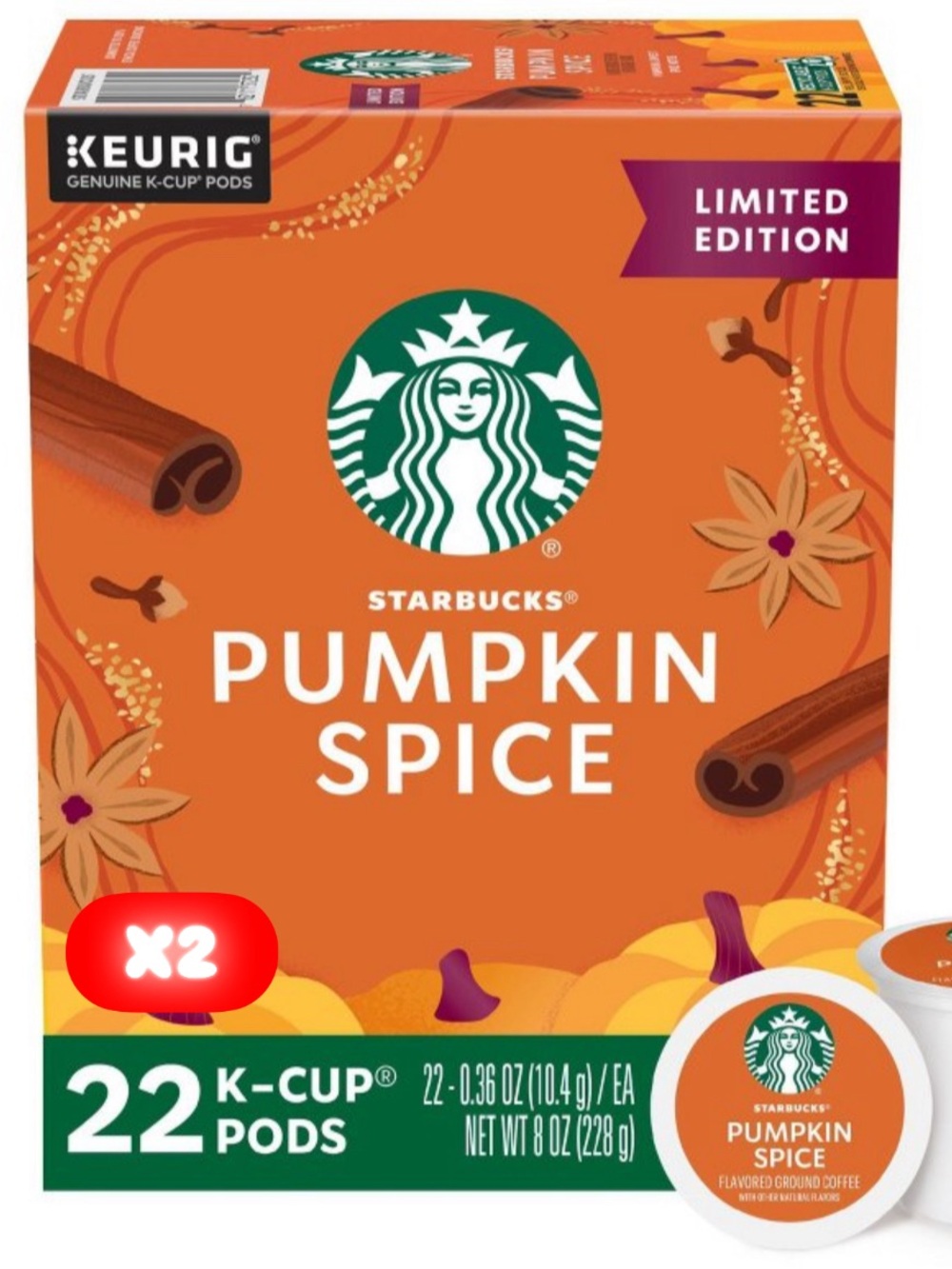 Starbucks Pumpkin Spice Keurig K-Cup Coffee Pods, Limited Edition, 44 Count New